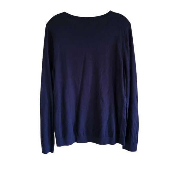 Talbots Sweater Women's XL Blue Embroidered Feathers Button Shoulder Boho - Picture 2 of 8